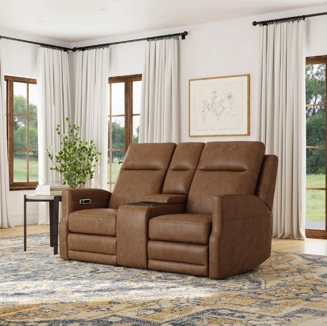 Flexsteel® Maxwell Cedar Leather Power Reclining Loveseat with Console-1