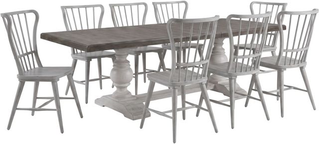 Liberty Furniture River Place 9-Piece Riverstone White/Tobacco Trestle Dining Table Set-0
