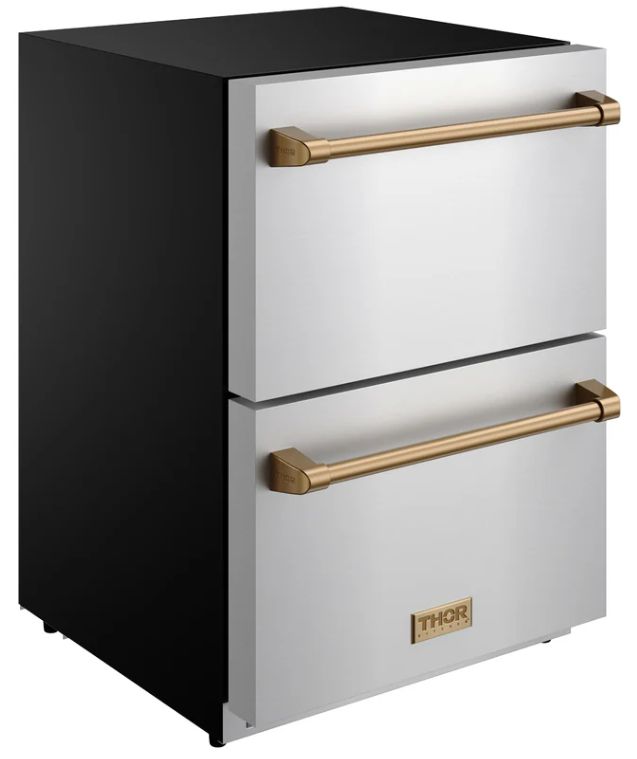 Thor Kitchen® Gordon Ramsay 24" 5.4 Cu. Ft. Stainless Steel Outdoor Under-Counter Refrigerator with Bronze Handle-2