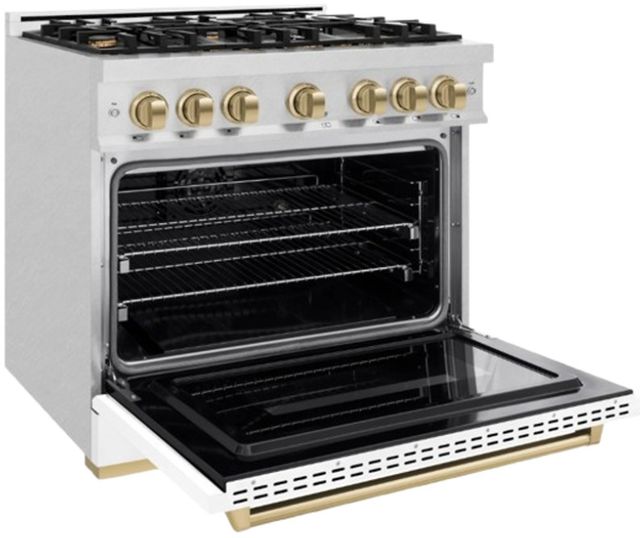 ZLINE Classic Series Autograph Edition 48" Stainless Steel Pro Style Dual Fuel Range with White Matte Door and Champagne Bronze Accents-3