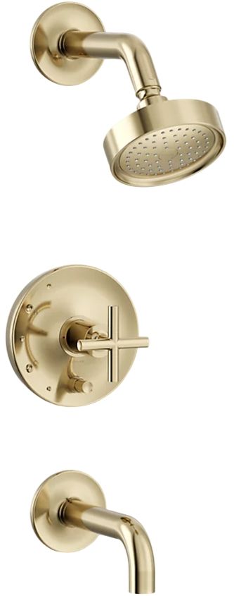 KOHLER® Purist® Rite-Temp® Vibrant French Gold 2.5 GPM Bath and Shower Trim Kit with Cross Handle and Push-Button Diverter -0