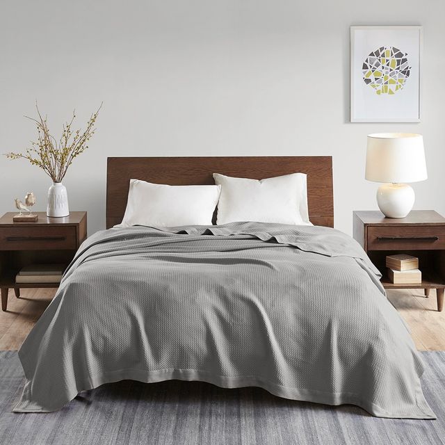 Olliix by Madison Park Egyptian Cotton Grey Twin Blanket-4