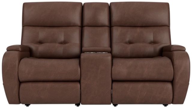 Flexsteel® Customizable Strait Leather Power Reclining Loveseat with Console and Power Headrest-4