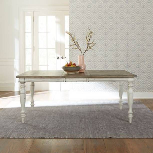 Liberty Furniture Whitney Weathered Gray Rectangular Dining Table with Antique Linen Base-1