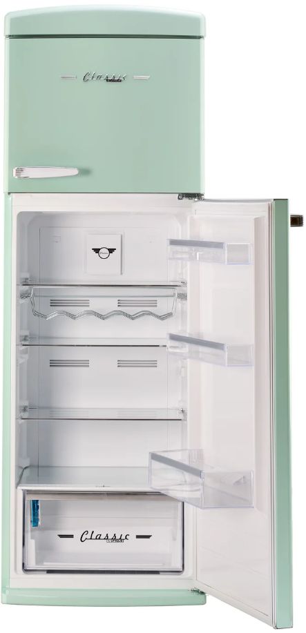 Unique Appliances 24” 11 Cu. Ft. Summer Mint Green Top Freezer Refrigerator with Chrome Accent Handles-4