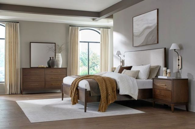 aspenhome® Jasper Modern Walnut/White Queen Upholstered Panel Bed-2