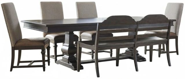 tobacco brown dining table James & James Heirloom Table, Handcrafted, Tobacco, 8.5' / 45" / Dining 30", Alder Hardwood Hearthstone draws its inspiration from the past with a true and honest design Liberty Furniture Paradise Valley 6-Piece