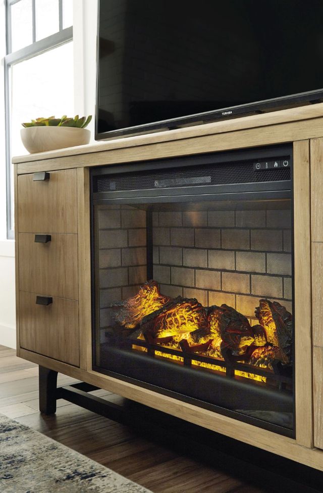 Signature Design by Ashley® Freslowe Light Brown TV Stand with Electric Fireplace-3