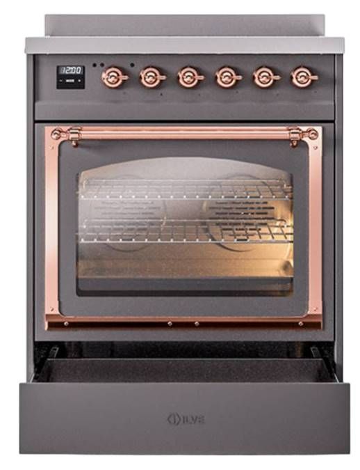 Ilve® Nostalgie II Noblesse 30'' Graphite Matte Pro Style Induction Range with Copper Trim-3