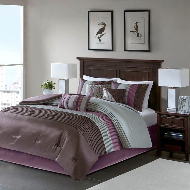 Olliix by Madison Park Amherst 7 Piece Purple King Comforter Set-1