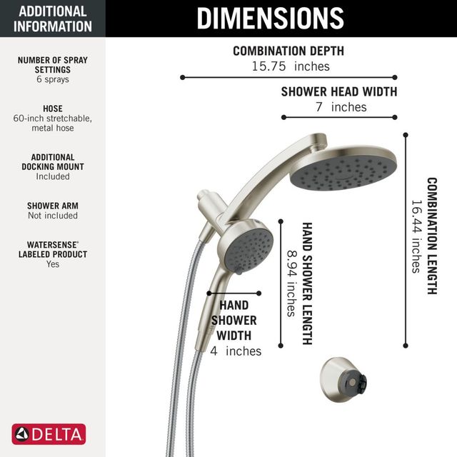 Delta Universal Showering PivotPro™ Spotshield Brushed Nickel 3-in-1 Combination Shower with TouchClean® Spray Face-2