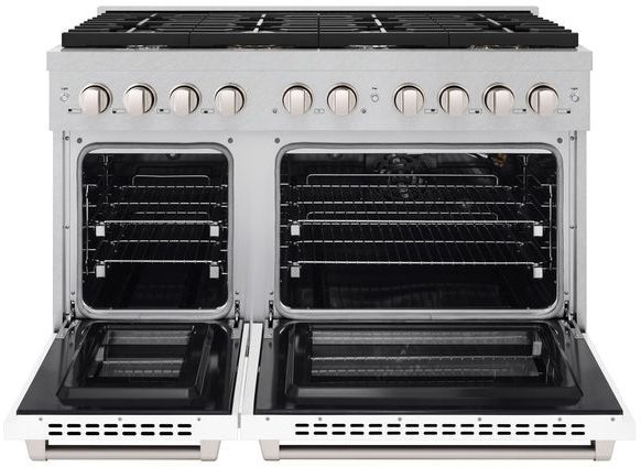 ZLINE 48" Satin Stainless Steel Pro Style Gas Range with White Matte Door-1
