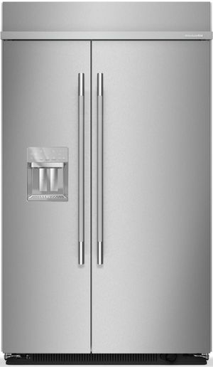 KitchenAid® 48" 29.4 Cu. Ft. PrintShield™ Stainless Steel Built-In Side-by-Side Refrigerator features Exterior Water and Ice Dispenser with Measured Fill