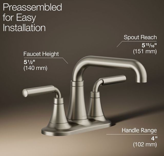 KOHLER® Tone™ Vibrant Brushed Nickel 1.2 GPM Centerset Bathroom Sink Faucet-2