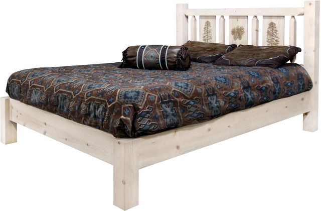 Montana Woodworks® Homestead Clear Lacquer Twin Platform Bed with Laser Engraved Pine Tree Design-3