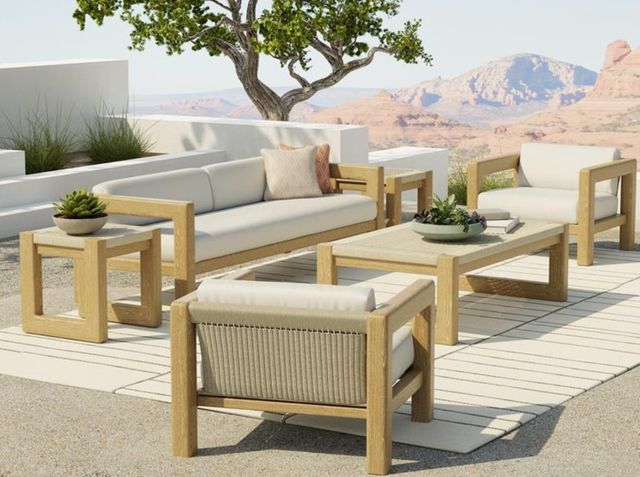 Sunset West Sedona Weathered Teak Outdoor Lounge Chair with Canvas Cushion-4