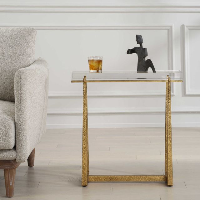 Uttermost® Midas Thick Crystal Top Accent Table with Antique Gold Base-2