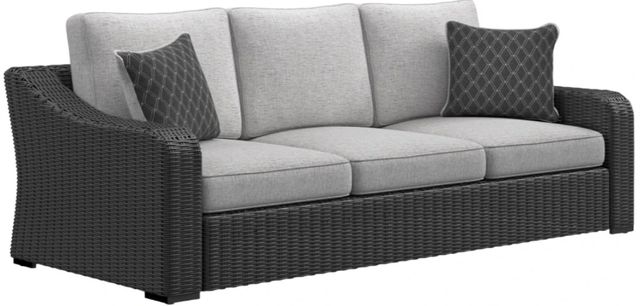 Signature Design by Ashley® Beachcroft Black/Light Gray Fabric/Wicker Outdoor Sofa with Cushion-0