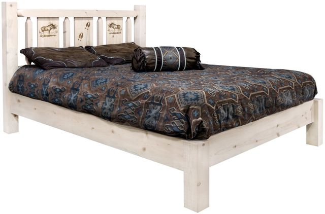 Montana Woodworks® Homestead Ready to Finish King Platform Bed with Laser Engraved Moose Design-0