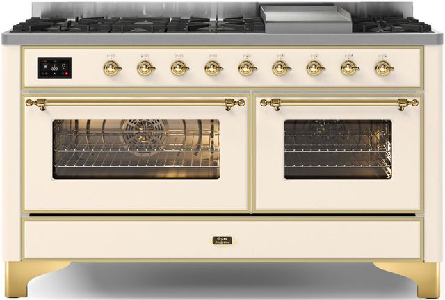 Ilve® Majestic II Series 60" Antique White Pro Style Dual Fuel Range-0