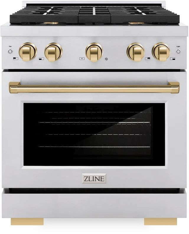 ZLINE Autograph Edition Paramount 30" Stainless Steel Pro Style Dual Fuel Range with Polished Gold Accents-0