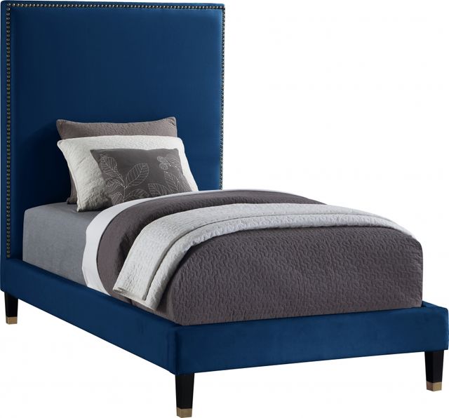 Meridian Furniture Harlie Navy Velvet Twin Bed-0