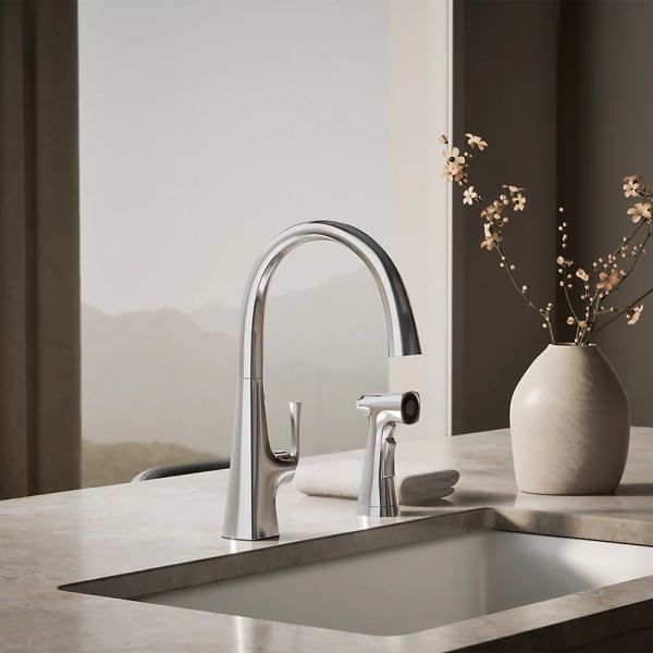 KOHLER® Graze® Polished Chrome Single-Handle Kitchen Sink Faucet with 2-Function Side Sprayer-1