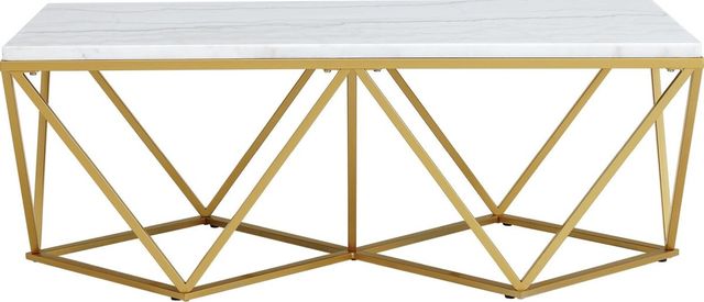 Elements International Riko White Rectangular Coffee Table with Gold Base-1