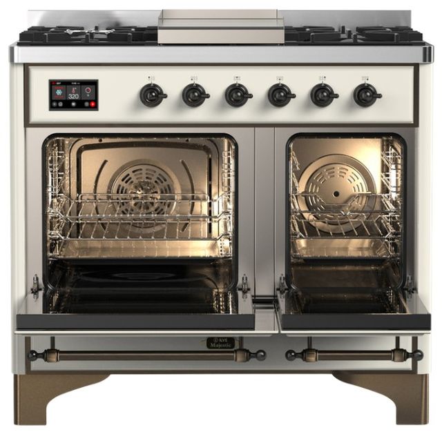 Ilve® Majestic III 40" Antique White Pro Style Dual Fuel Natural Gas Range with Solid Door and Burnished Trim-1