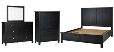 Signature Design by Ashley® Noorbrook 4-Piece Black Queen Panel Bed with 2 Storage Drawers with Mirrored Dresser and 2 Nightstands Set-0