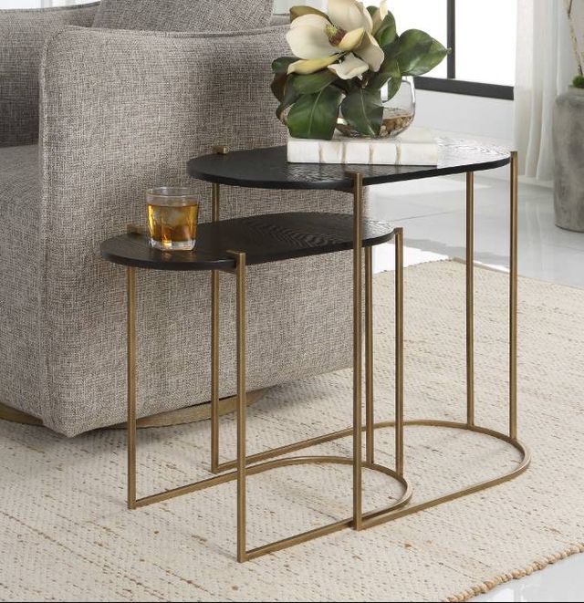 Uttermost® Aztec 2-Piece Ebony Nesting Table Set with Antique Brass Frame-1