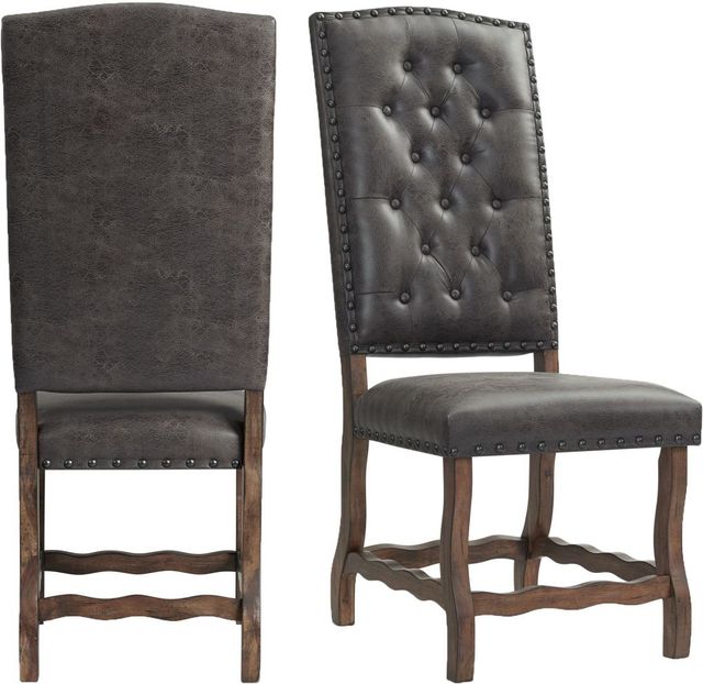 Elements International Gramercy Gray/Walnut Upholstered Curved Leg Side Chair-3