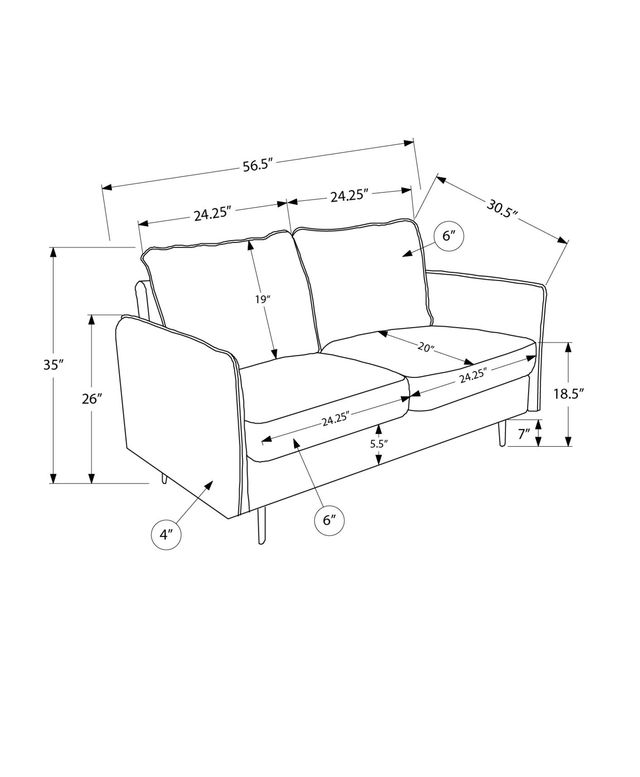 Monarch Specialties Inc. Dark Grey 58" Loveseat with Black Metal Legs-2