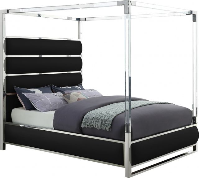 Meridian Furniture Encore Black Queen Vegan Leather Upholstered Canopy Bed-0