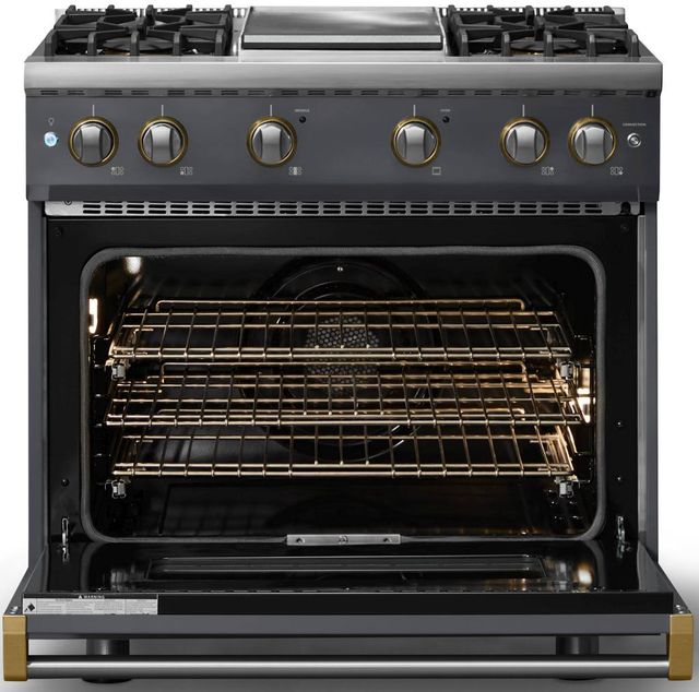 Viking® 5 Series 36" Cast Black Pro Style Gas (NG) Range with Brushed Brass Trim-1