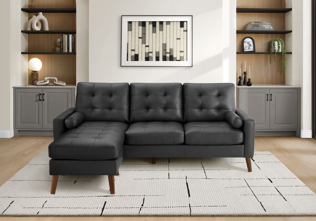 Monarch Specialties Inc. Black 85" Faux Leather Sofa Lounger and Reversible Chaise with 2 Pillows-1