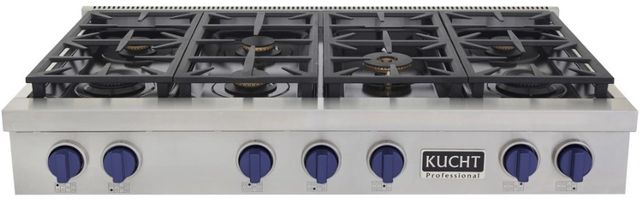 Kucht Professional KFX Series 48" Stainless Steel Propane Gas Range Top with Royal Blue Knobs-0