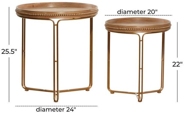 Deco Marche Brown Round Nesting Table with Gold Base-2