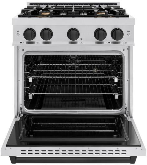 ZLINE Classic Series Autograph Edition 30" Stainless Steel Pro Style Dual Fuel Range with Matte Black Accents-3