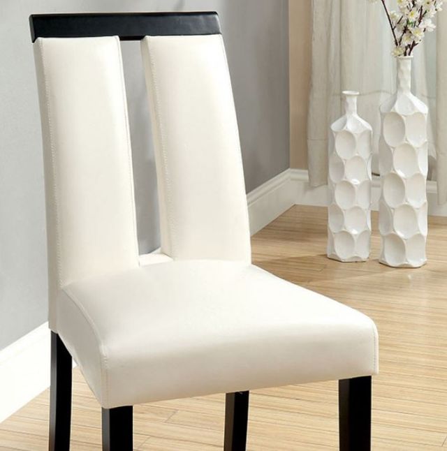Furniture of America® Evangeline 7-Piece Black Dining Table Set with Beige Side Chair -1