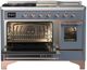 Ilve® Majestic III 48" Blue Gray Pro Style Dual Fuel Liquid Propane Range with 5 Black Brass Burners and Copper Trim-2