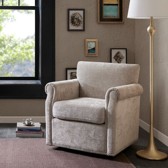 Olliix by Madison Park Cream Aldrich Swivel Chair-1
