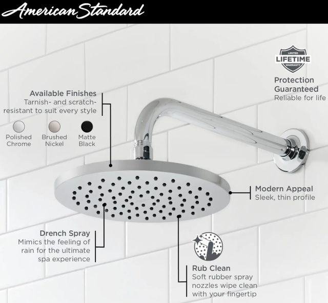 American Standard Studio® Brushed Cool Sunrise Water-Saving Rain Showerhead-4