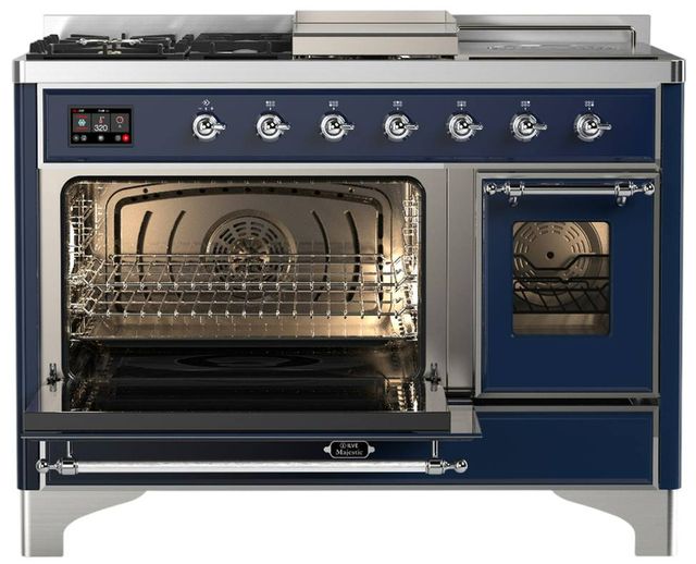 Ilve® Majestic III 48" Midnight Blue Pro Style Dual Fuel Liquid Propane Range with Triple Glass Door and Chrome Trim-3