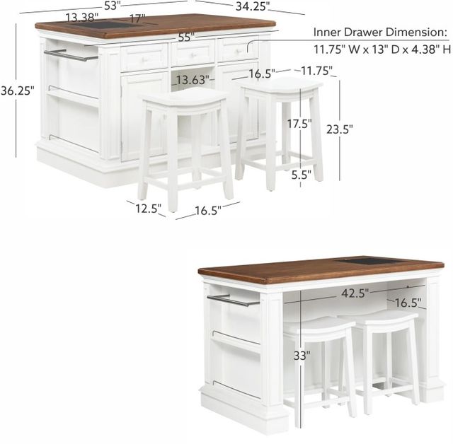 Powell® Penda White Kitchen Island with Stools-2