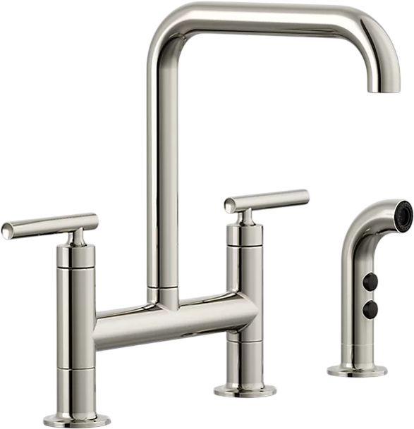KOHLER® Purist® Vibrant Polished Nickel 2-Hole Bridge Kitchen Sink Faucet with Side Sprayer-0