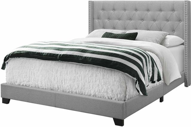 Monarch Specialties Inc. Grey Linen with Chrome Trim Queen Bed-2