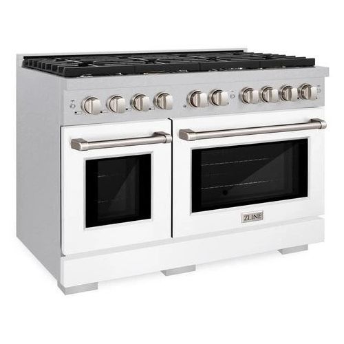 ZLINE 48" Satin Stainless Steel Pro Style Gas Range with White Matte Door-2