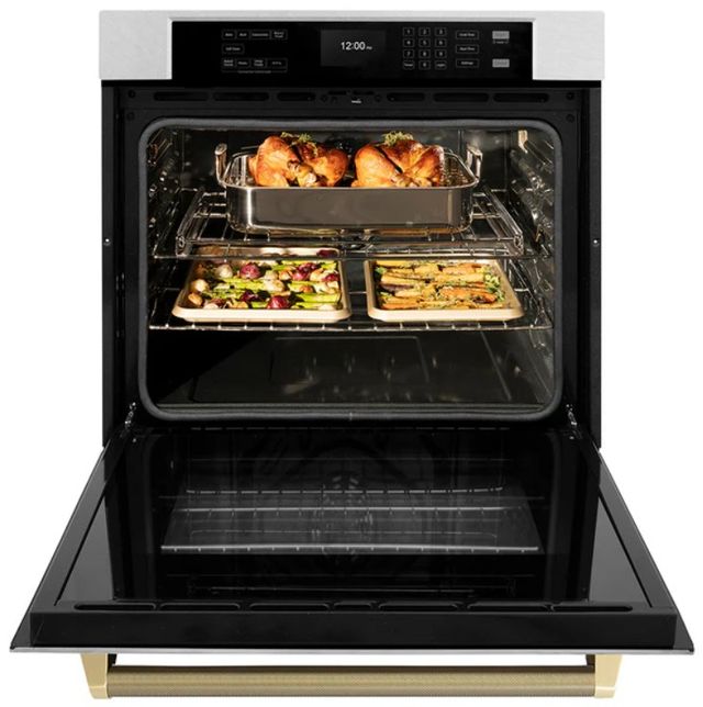 ZLINE Autograph Edition Professional 30" Satin Stainless Steel True Convection Single Wall Oven with Air Fry and Self Clean with Champagne Bronze Helix Handle -3