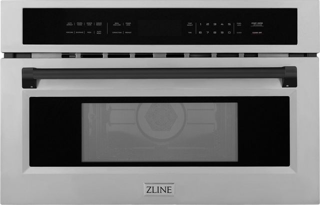 ZLINE Autograph Edition 30" 1.6 Cu. Ft. Stainless Steel Built-In Convection Microwave Oven with Matte Black Accents-0